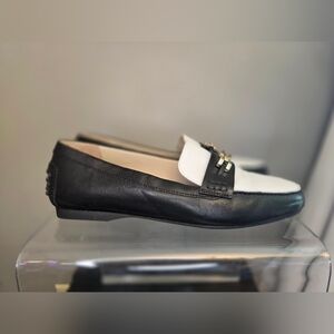 Black and White Loafers with Buckle Detail
